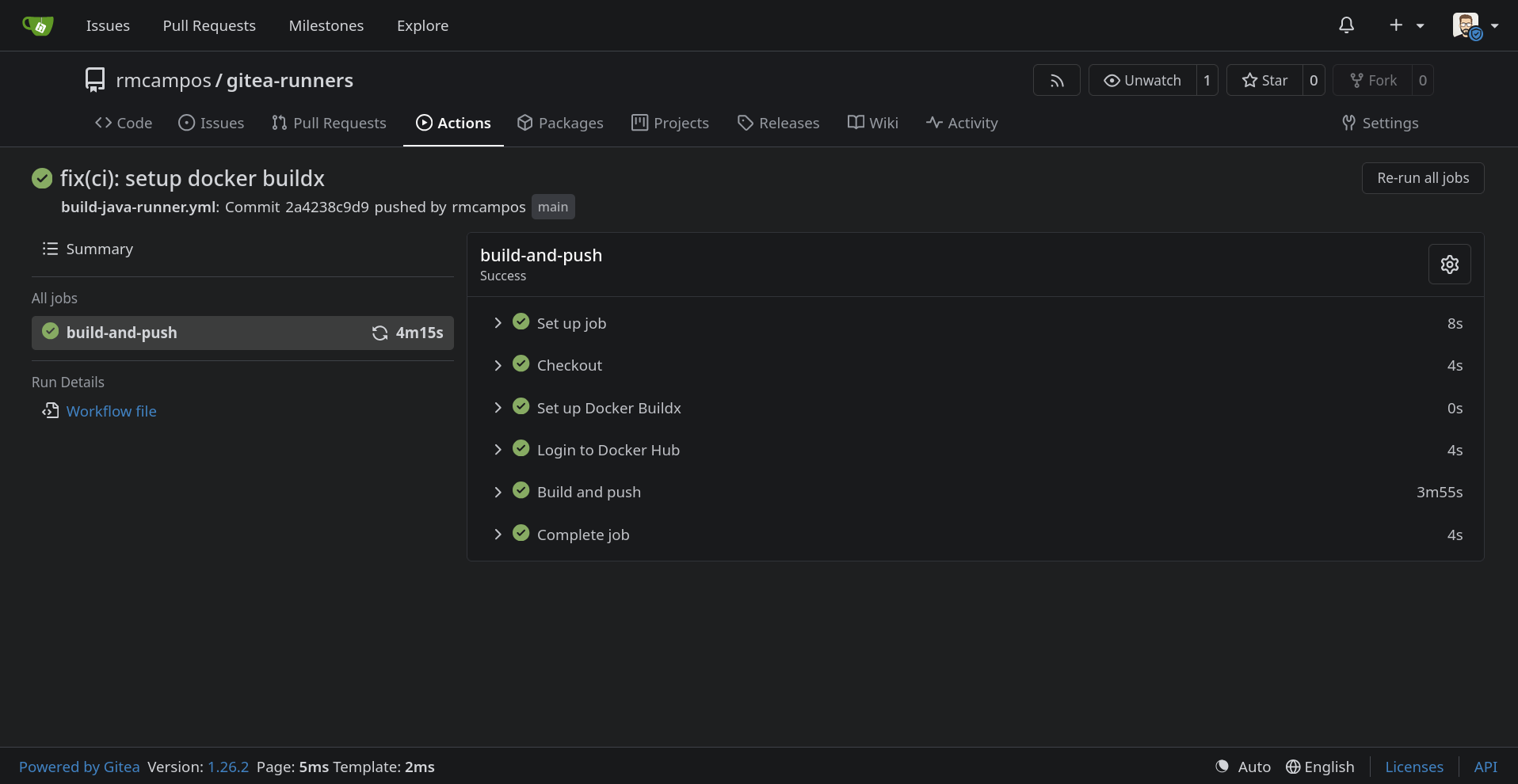 Gitea runners screenshot